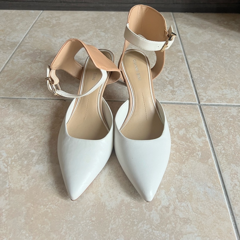 Gianni Bini Myrabelle Leather Pumps in White & Tan